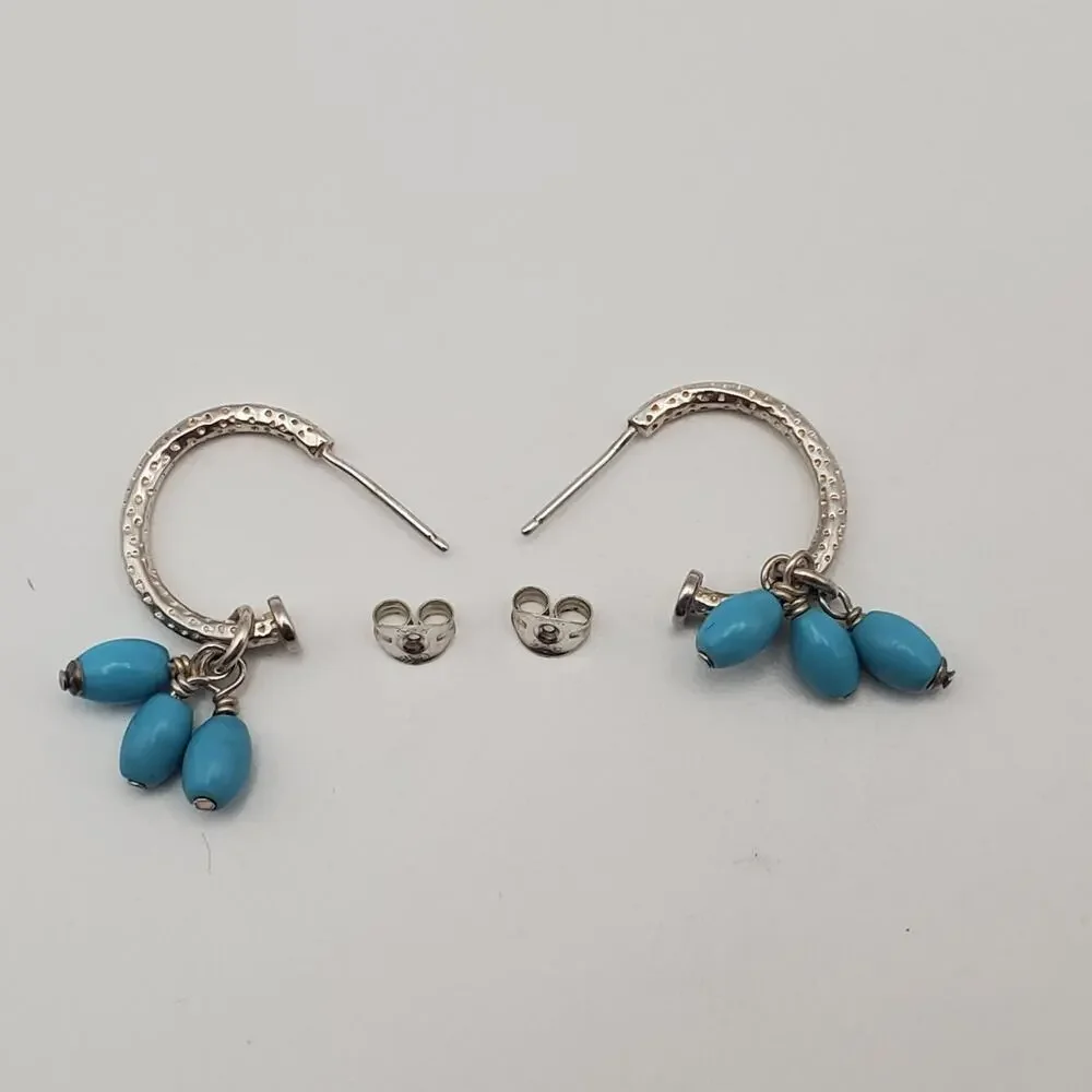 Silpada 925 Sterling Silver Earrings 1/2 Hoops Removable Turquoise Dangles